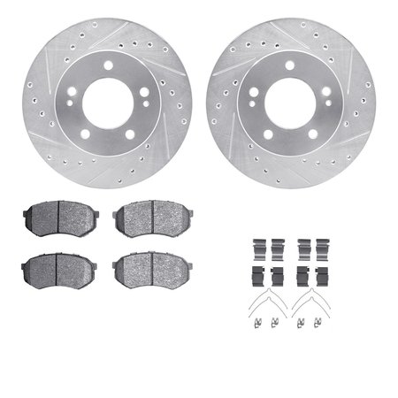 DYNAMIC FRICTION CO 7512-72008, Rotors-Drilled and Slotted-Silver w/ 5000 Advanced Brake Pads incl. Hardware, Zinc Coat 7512-72008